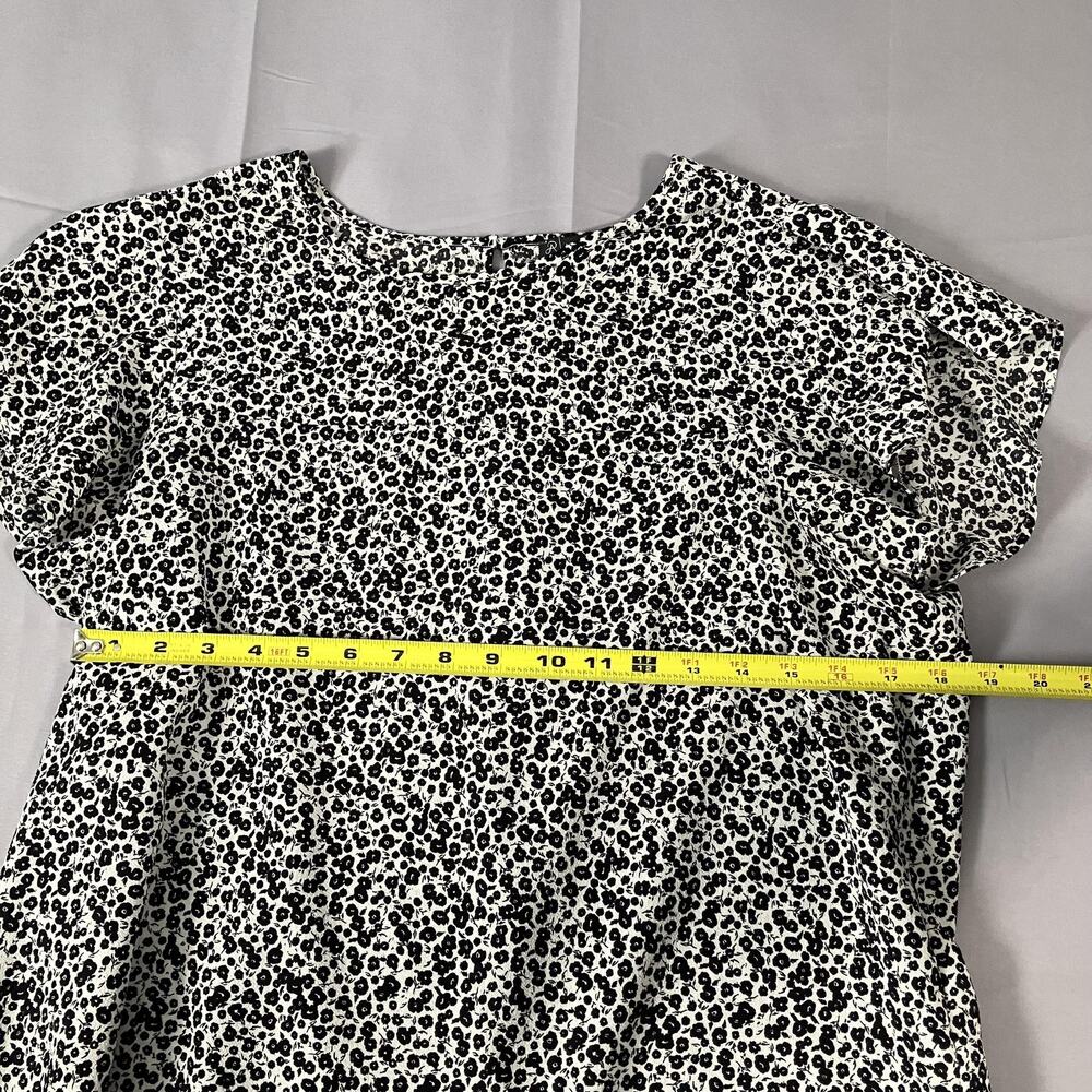 Adrianna Papell Shirt Womens Large Black White‎ Floral Print Short Sleeve Blouse - Picture 8 of 13